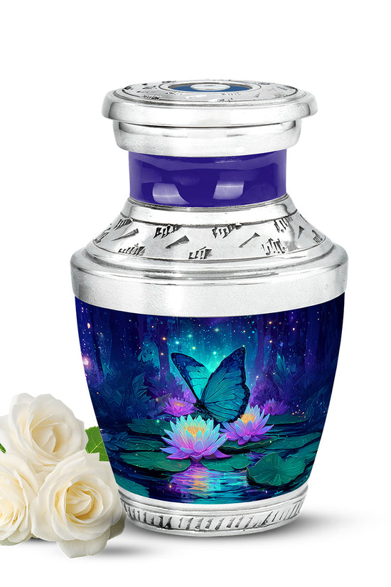 Blue Butterfly Keepsake Cremation Urns for Human Ashes - 10-inch, 200 cu in - Yatskia