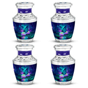 Slate Blue Butterfly Cremation Urn back view with polished surface - modern art-inspired butterfly motif on sleek aluminum - 10 inch aluminum urn for cremated remains