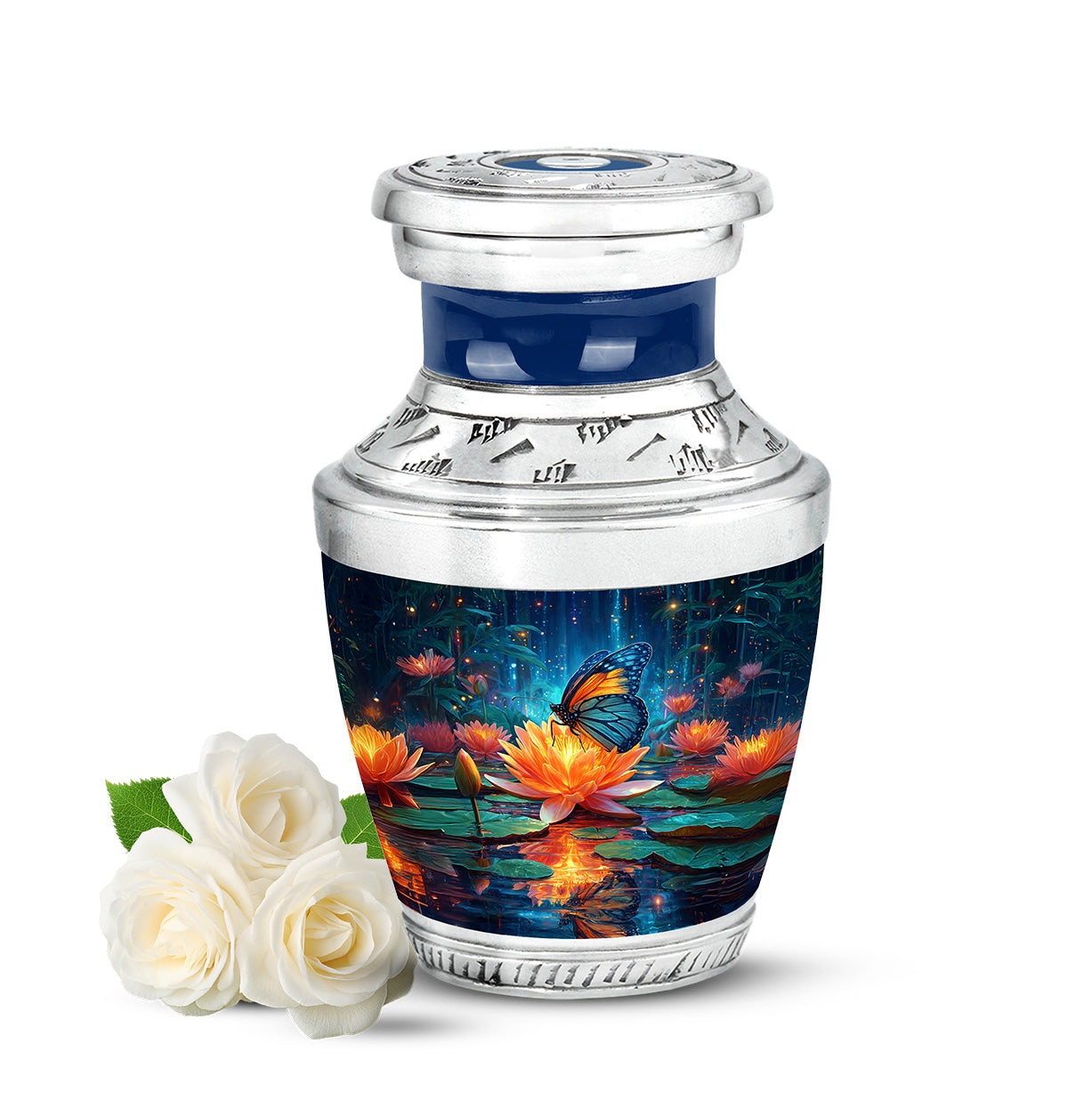 Blue Sacred Butterfly Cremation Urns for Human Ashes - 10-inch, 200 cu in - Yatskia