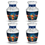 Indigo Butterfly Cremation Urn back view with polished surface - contemporary butterfly design with modern artistic flair - 10 inch aluminum urn for cremated remains