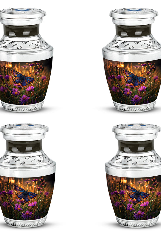 Gilded Gold Butterfly Cremation Urn back view with polished surface - modern art-inspired butterfly motif on sleek aluminum - 10 inch aluminum urn for cremated remains