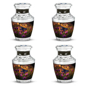 Gilded Gold Butterfly Cremation Urn back view with polished surface - modern art-inspired butterfly motif on sleek aluminum - 10 inch aluminum urn for cremated remains