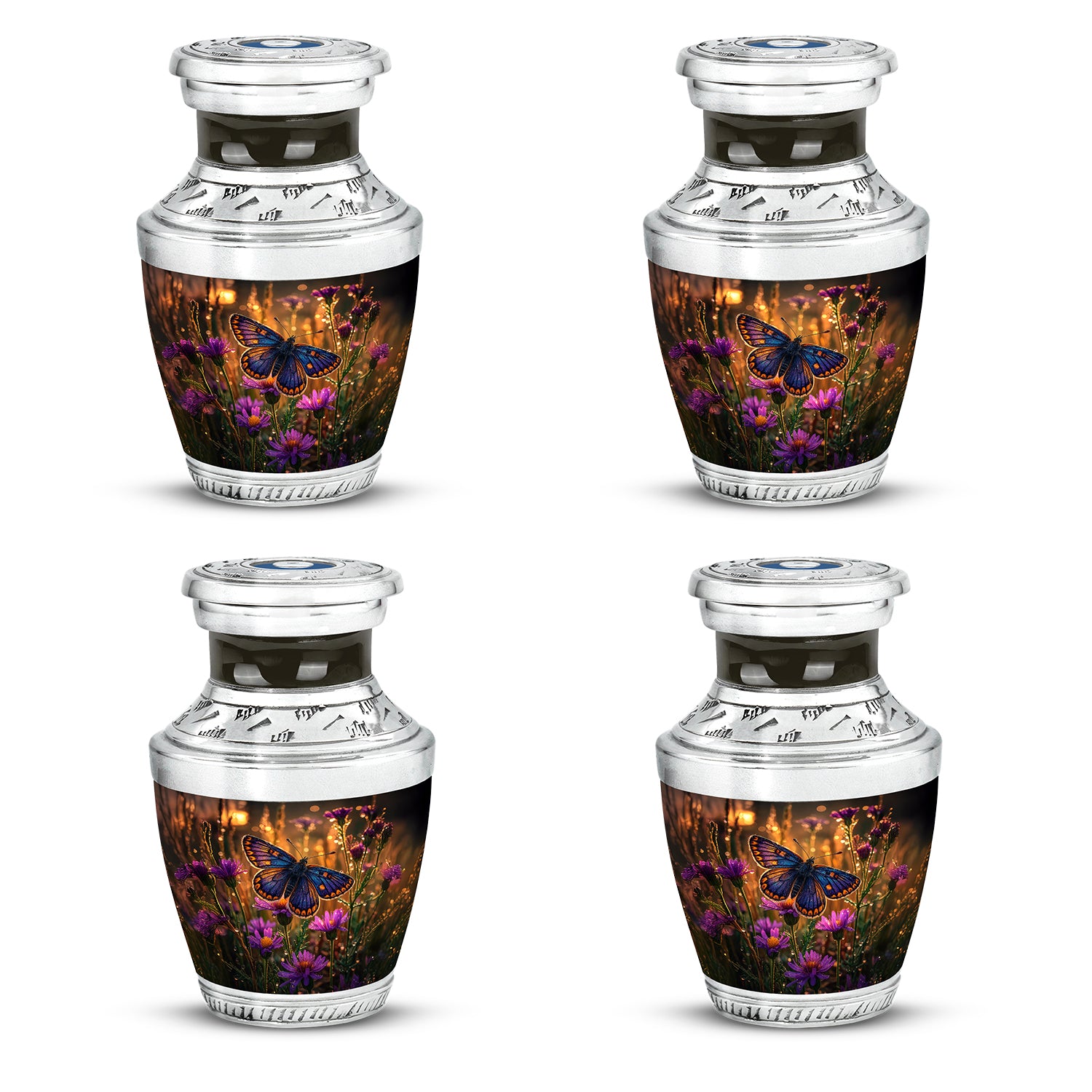 Gilded Gold Butterfly Cremation Urn back view with polished surface - modern art-inspired butterfly motif on sleek aluminum - 10 inch aluminum urn for cremated remains