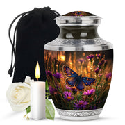 Antique Gold Butterfly Cremation Urn side profile showing urn shape - contemporary butterfly design with modern artistic flair - full-size 10 inch 200 cubic inch adult cremation urn