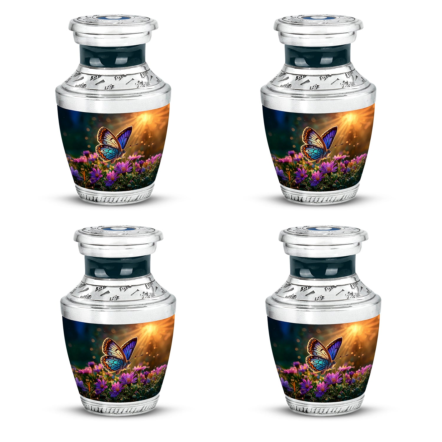 Matte Gold Butterfly Cremation Urn back view with polished surface - artistic butterfly interpretation with creative detail - 10 inch aluminum urn for cremated remains