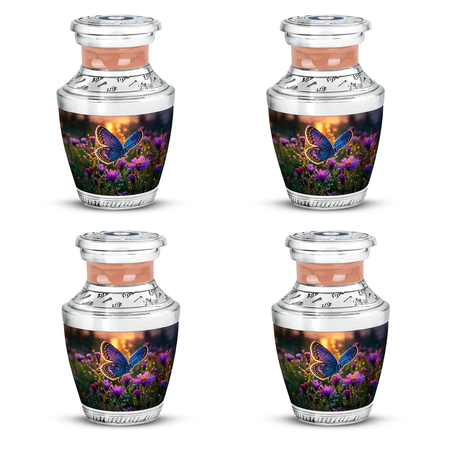Antique Gold Butterfly Cremation Urn back view with polished surface - contemporary butterfly design with modern artistic flair - 10 inch aluminum urn for cremated remains