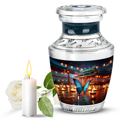 Distinguished Blue Butterfly Cremation Urn for Ashes - 10-inch, 200 cu in - Karyliz
