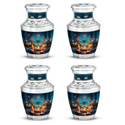 Dusty Blue Butterfly Cremation Urn back view with polished surface - modern art-inspired butterfly motif on sleek aluminum - 10 inch aluminum urn for cremated remains