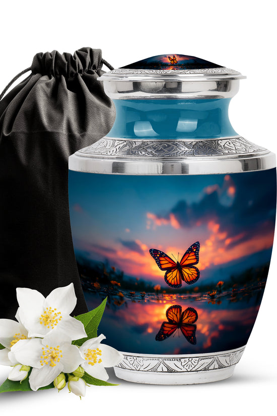 Butterfly Theme Memorial Urn - Sunset Theme Cremation Urn For Human Ashes