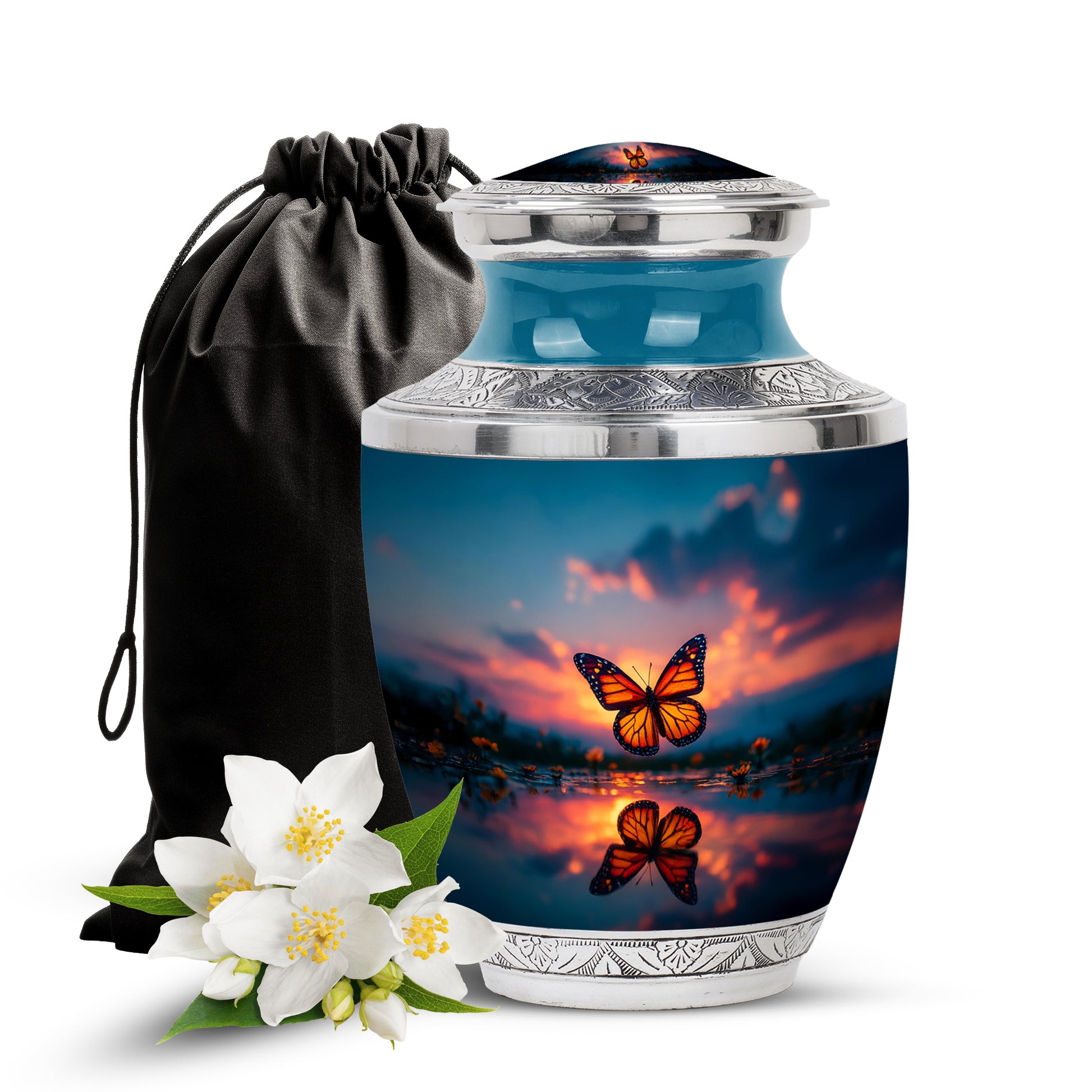 Butterfly Theme Memorial Urn - Sunset Theme Cremation Urn For Human Ashes
