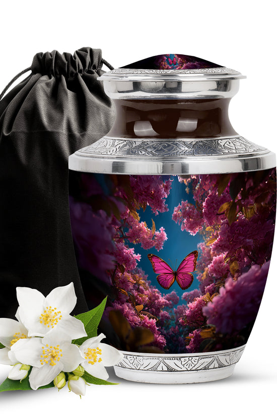 Butterfly Flower Garden Funeral Urn - Unique Memorial Urn For Human Ashes