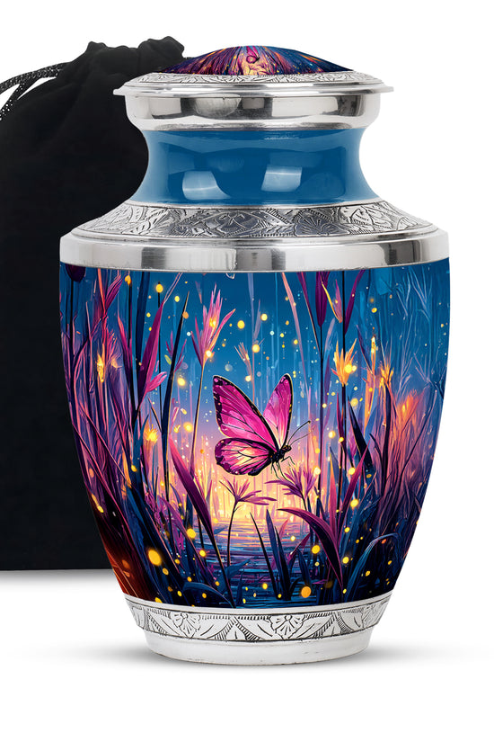 Glowing Pink Butterfly Memorial Urn - Artistic Funeral Urn For Loved Ones