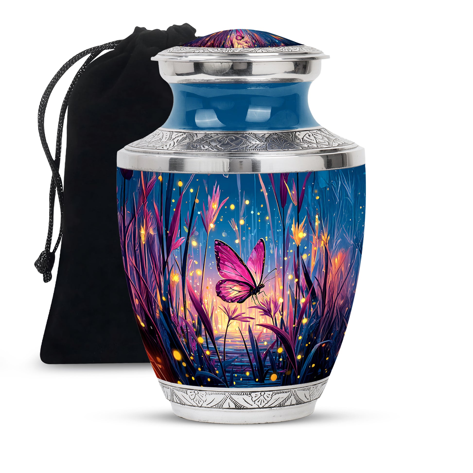 Glowing Pink Butterfly Memorial Urn - Artistic Funeral Urn For Loved Ones