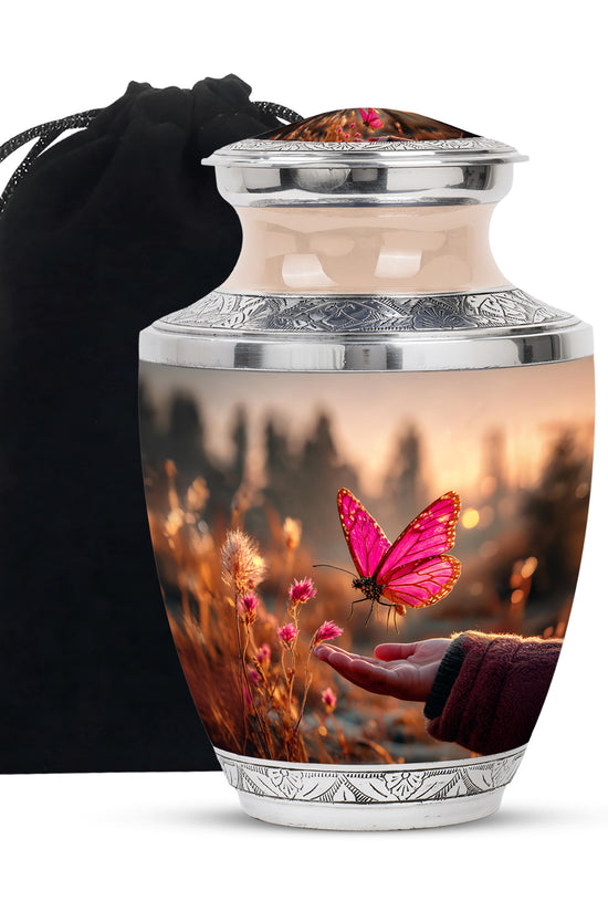 Pink Butterfly Cremation Urn - Elegant Memorial Urn For Human Ashes