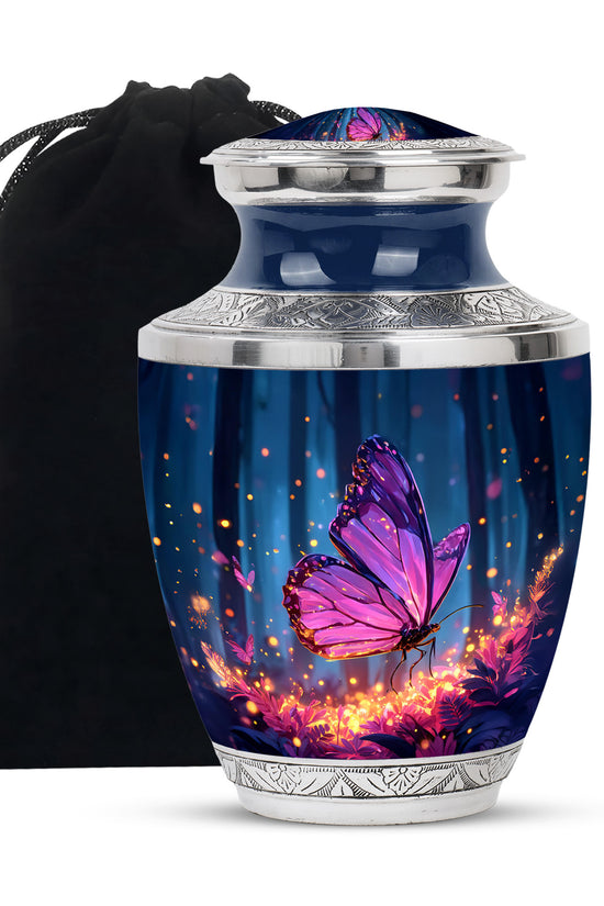 Glowing Butterfly Memorial Urn - Aluminium Cremation Urn For Ashes