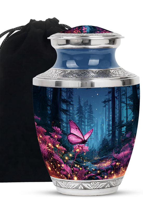 Pink Butterfly Memorial Urn - Forest Funeral Urn For Female