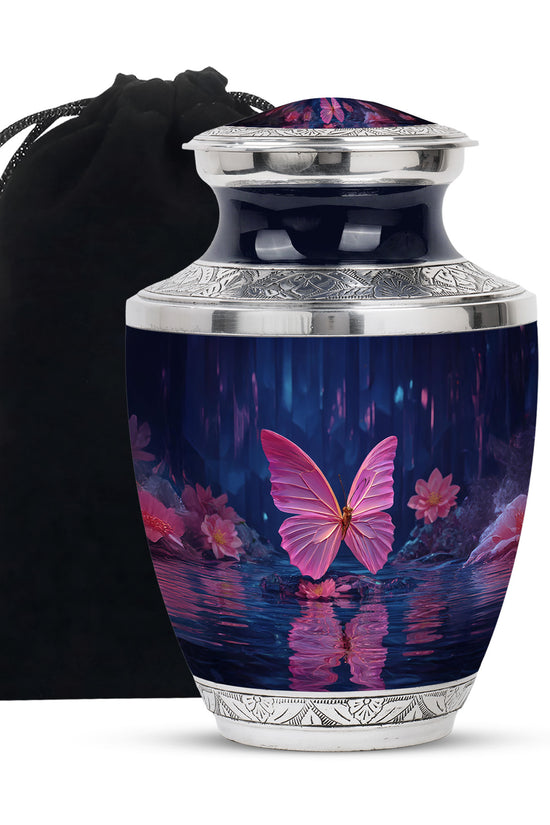 Floral Butterfly Funeral Urn - Water Lake Memorial Urn For Loved Ones