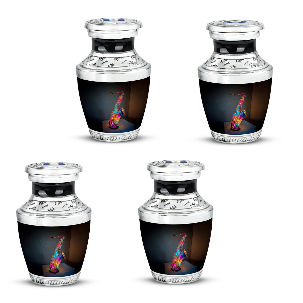 Cornflower Blue Car Cremation Urn back view with polished surface - artistic car interpretation with creative detail - 10 inch aluminum urn for cremated remains