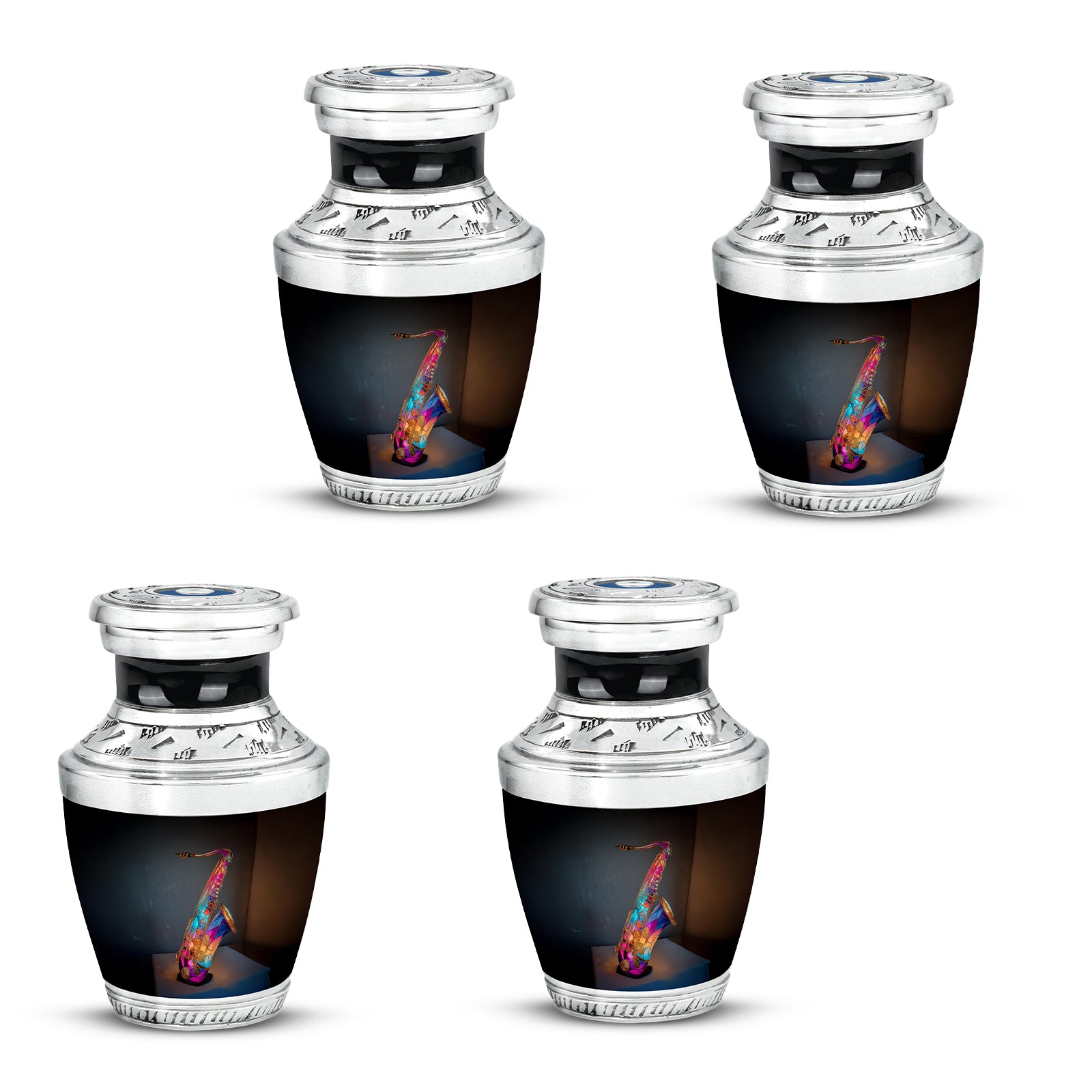 Cornflower Blue Car Cremation Urn back view with polished surface - artistic car interpretation with creative detail - 10 inch aluminum urn for cremated remains