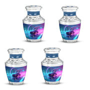 Cornflower Blue Car Cremation Urn back view with polished surface - artistic car interpretation with creative detail - 10 inch aluminum urn for cremated remains