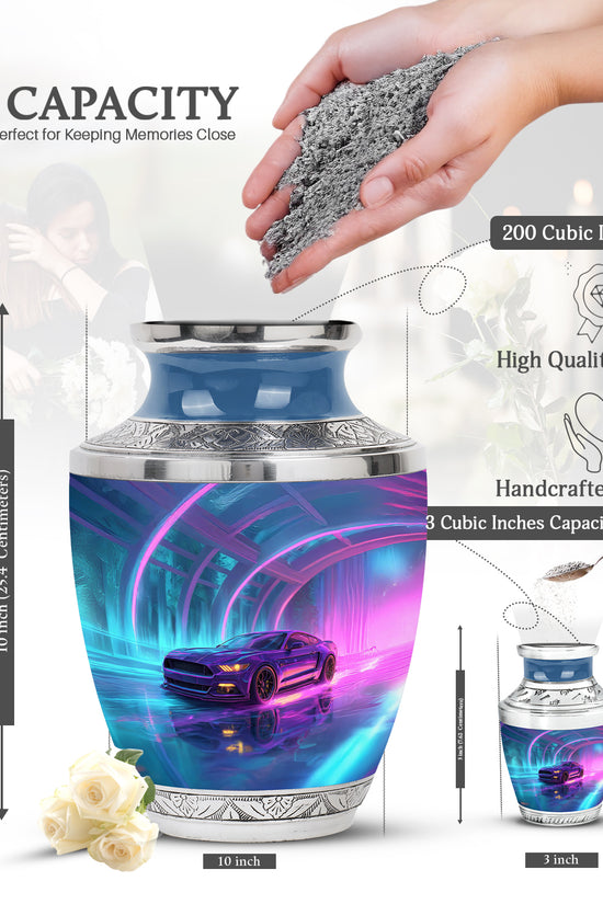 Azure Car Cremation Urn top-down view of secure threaded lid - contemporary car design with modern artistic flair - mini keepsake memorial for portion of cremation ashes
