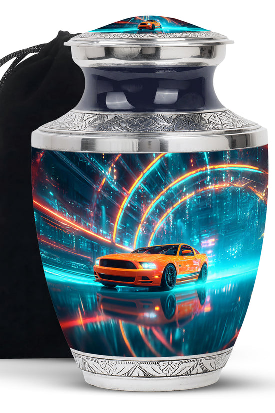 Soft Blue Car Cremation Urn side profile showing urn shape - artistic car interpretation with creative detail - full-size 10 inch 200 cubic inch adult cremation urn