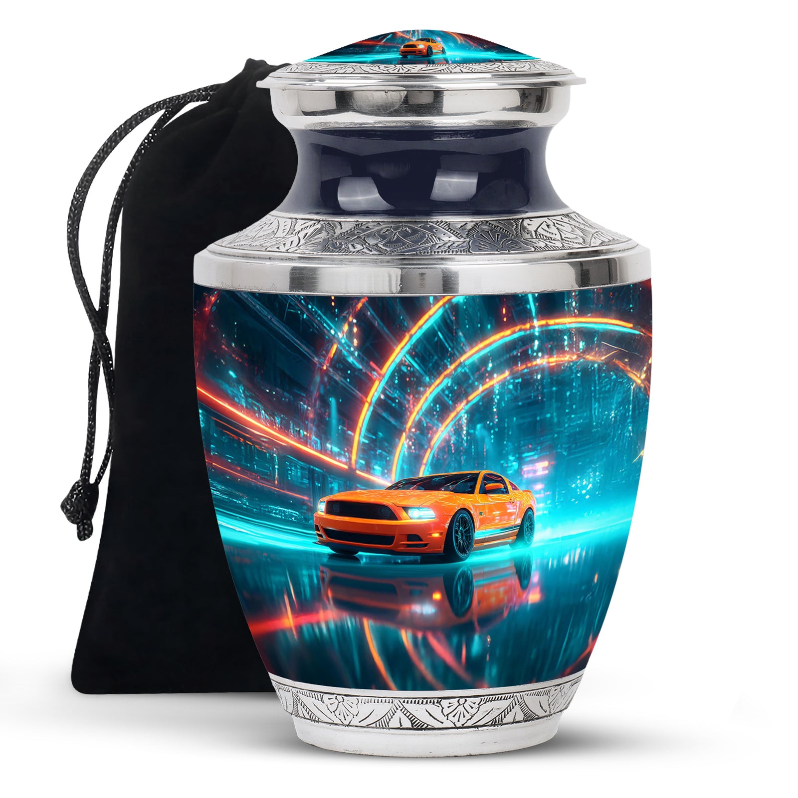 Soft Blue Car Cremation Urn side profile showing urn shape - artistic car interpretation with creative detail - full-size 10 inch 200 cubic inch adult cremation urn