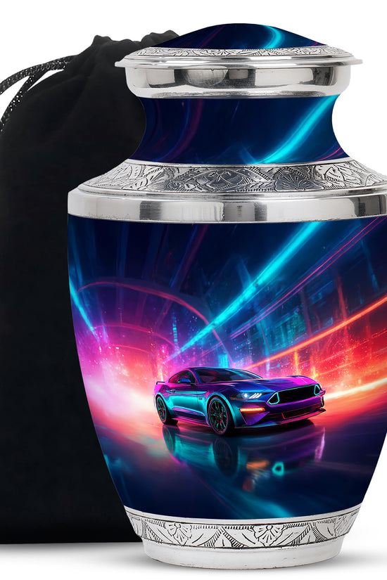 Neon Racing Car Memorial Urn - Car Shaped Cremation Urns For Ashes