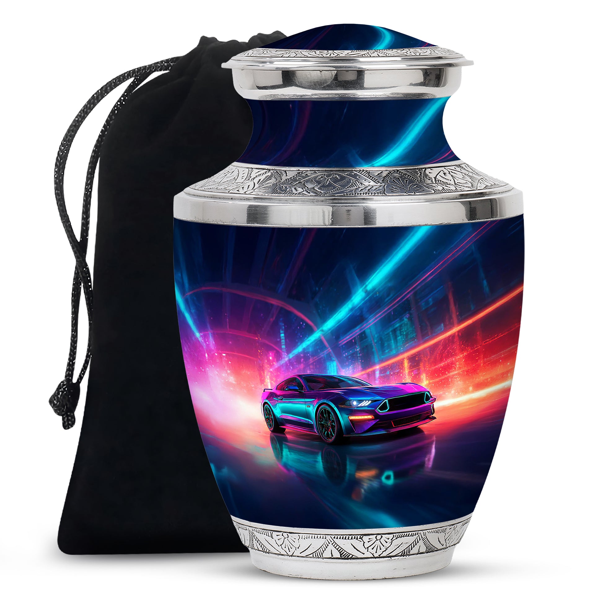 Neon Racing Car Memorial Urn - Car Shaped Cremation Urns For Ashes