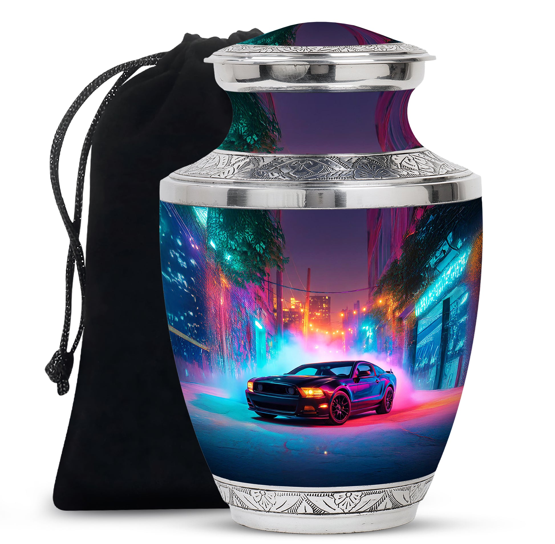 Colorful Night Car Memorial Urn - Race Car Urns For Human Ashes