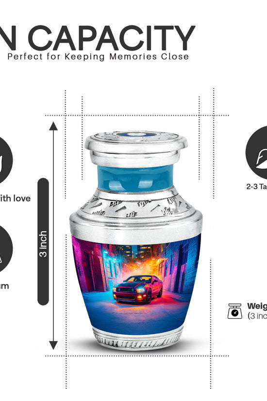 Lavender Purple Car Cremation Urn top-down view of secure threaded lid - artistic car interpretation with creative detail - mini keepsake memorial for portion of cremation ashes