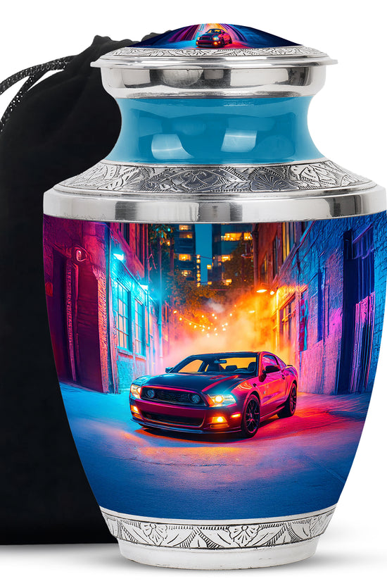Orchid Purple Car Cremation Urn side profile showing urn shape - contemporary car design with modern artistic flair - full-size 10 inch 200 cubic inch adult cremation urn