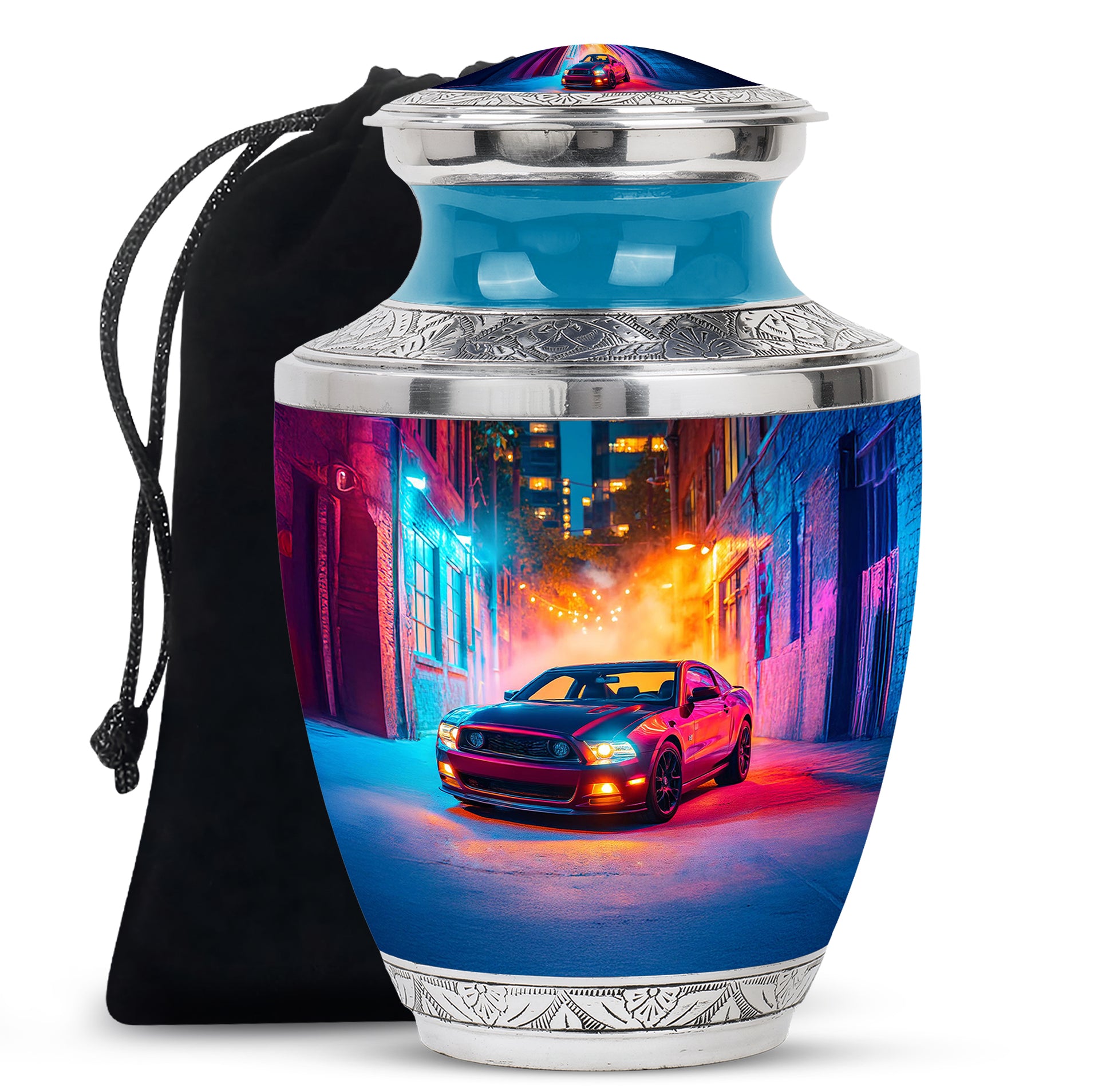 Orchid Purple Car Cremation Urn side profile showing urn shape - contemporary car design with modern artistic flair - full-size 10 inch 200 cubic inch adult cremation urn