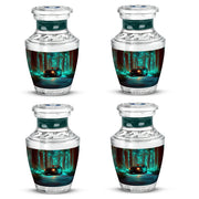 Deep Teal Car Cremation Urn back view with polished surface - artistic car interpretation with creative detail - 10 inch aluminum urn for cremated remains