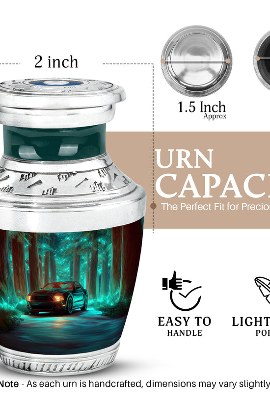 Jewel Teal Car Cremation Urn top-down view of secure threaded lid - contemporary car design with modern artistic flair - mini keepsake memorial for portion of cremation ashes