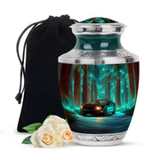 Sea Green Teal Car Cremation Urn side profile showing urn shape - contemporary car design with modern artistic flair - full-size 10 inch 200 cubic inch adult cremation urn