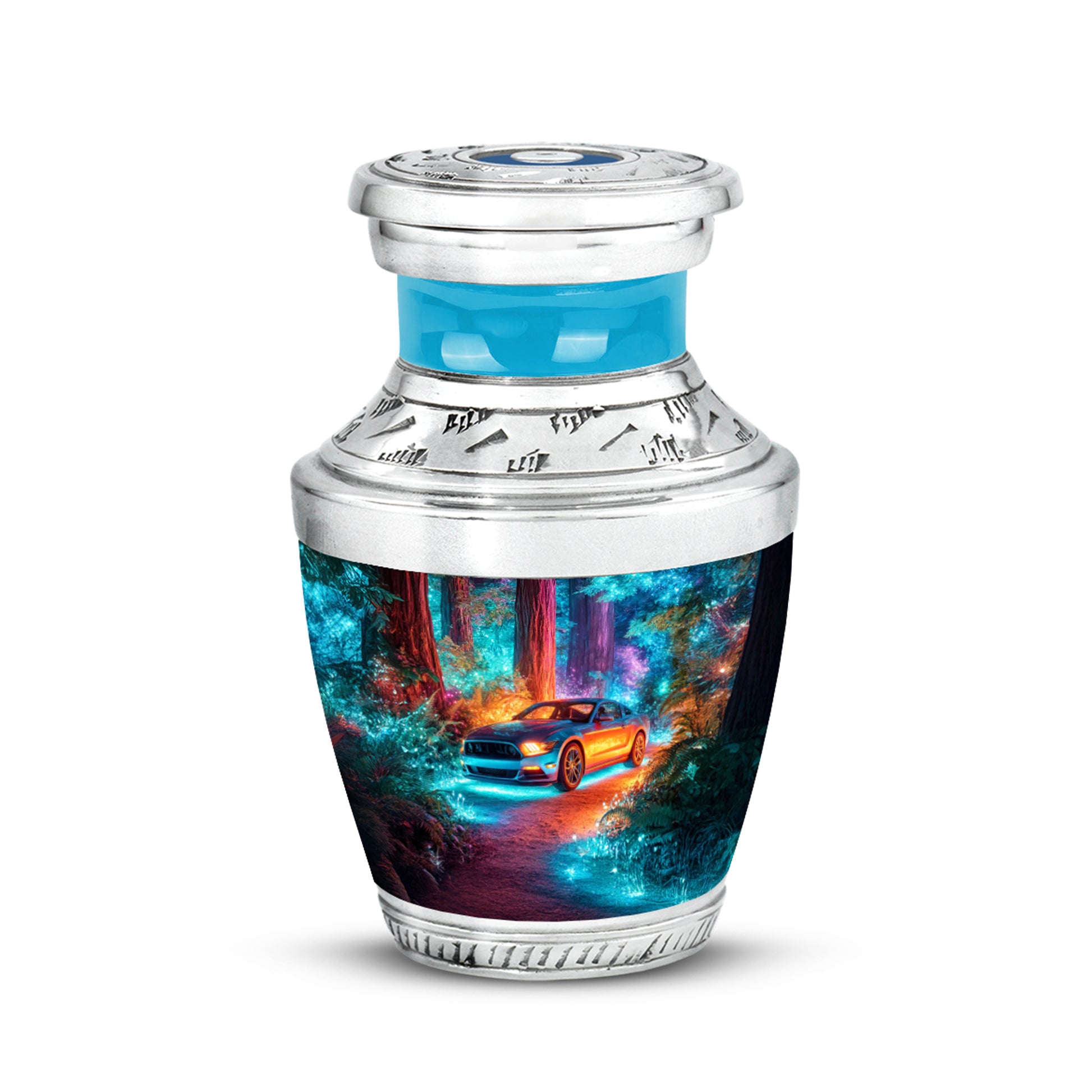 Luminous Blue Car Remembrance Urn for Human Ashes - 10-inch, 200 cu in - Karyliz