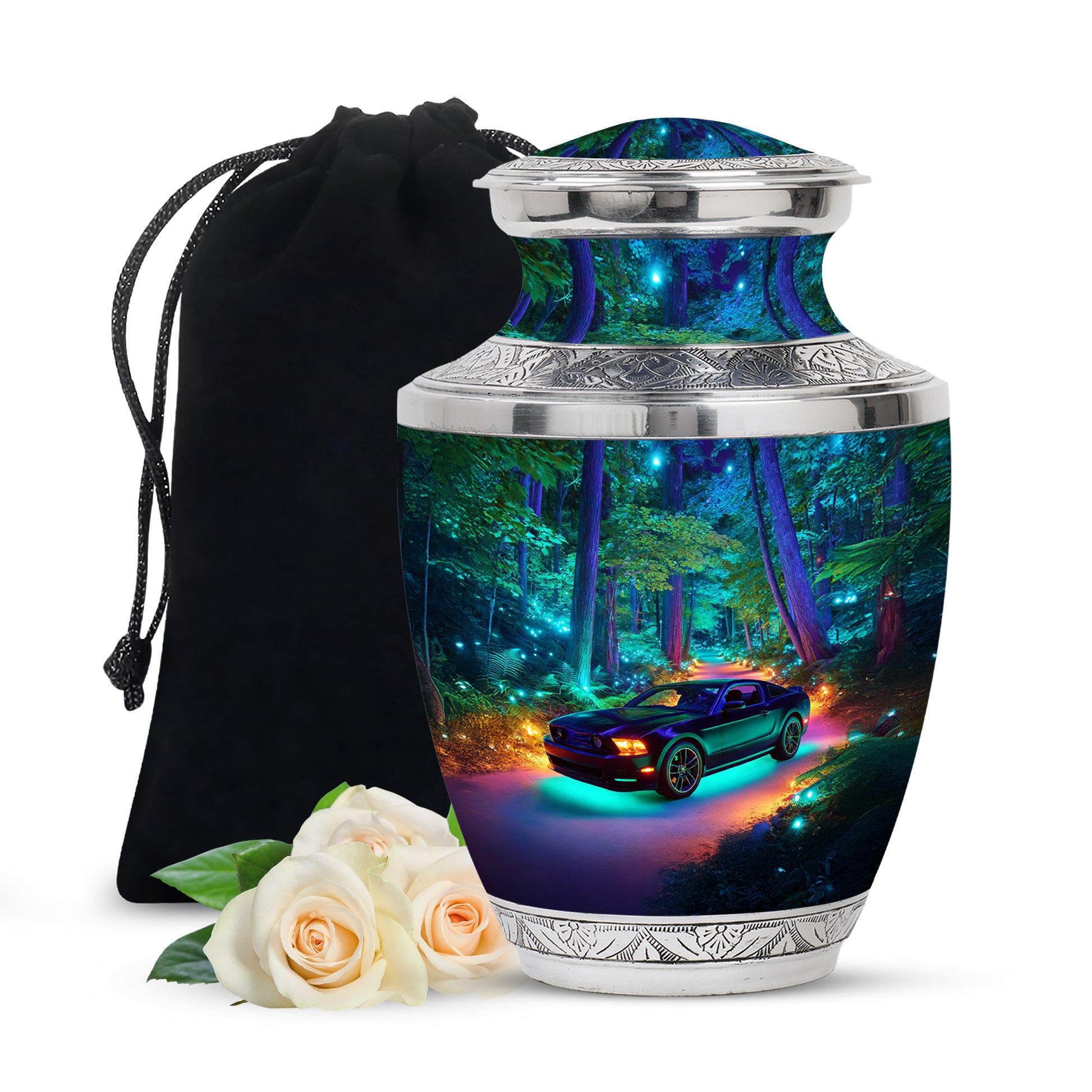 Black Sports Car Urn For Funeral - Green Forest Memorial Ashes Urn