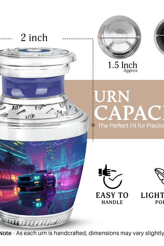 Misty Blue Car Cremation Urn top-down view of secure threaded lid - contemporary car design with modern artistic flair - mini keepsake memorial for portion of cremation ashes