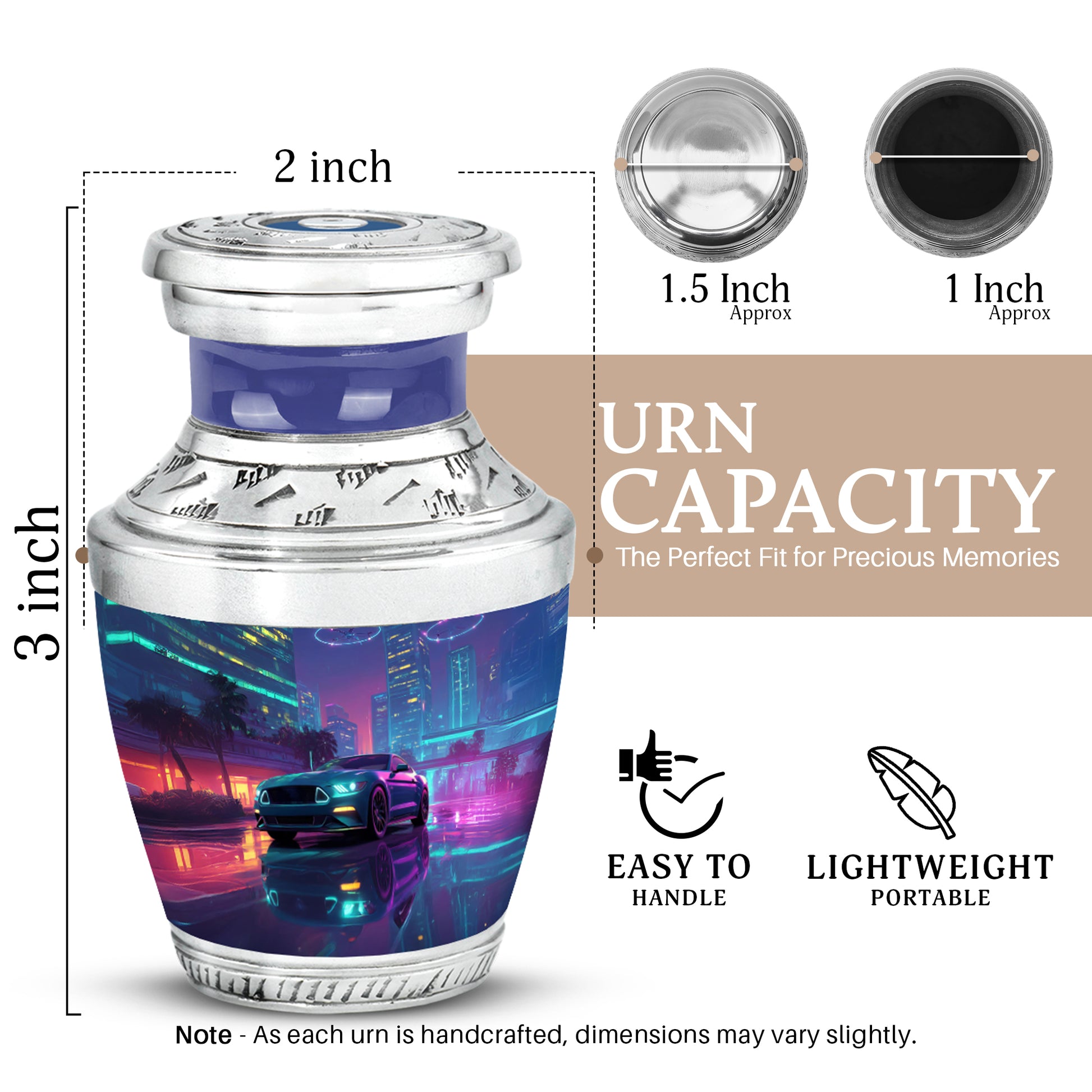 Misty Blue Car Cremation Urn top-down view of secure threaded lid - contemporary car design with modern artistic flair - mini keepsake memorial for portion of cremation ashes