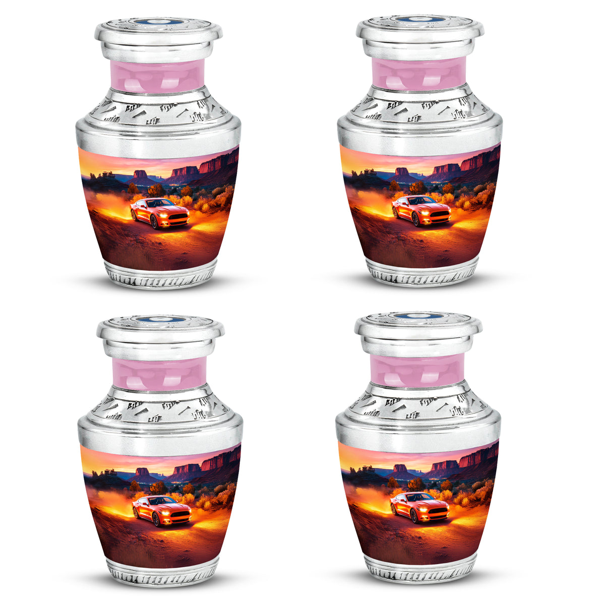 Burgundy Red Car Cremation Urn back view with polished surface - contemporary car design with modern artistic flair - 10 inch aluminum urn for cremated remains