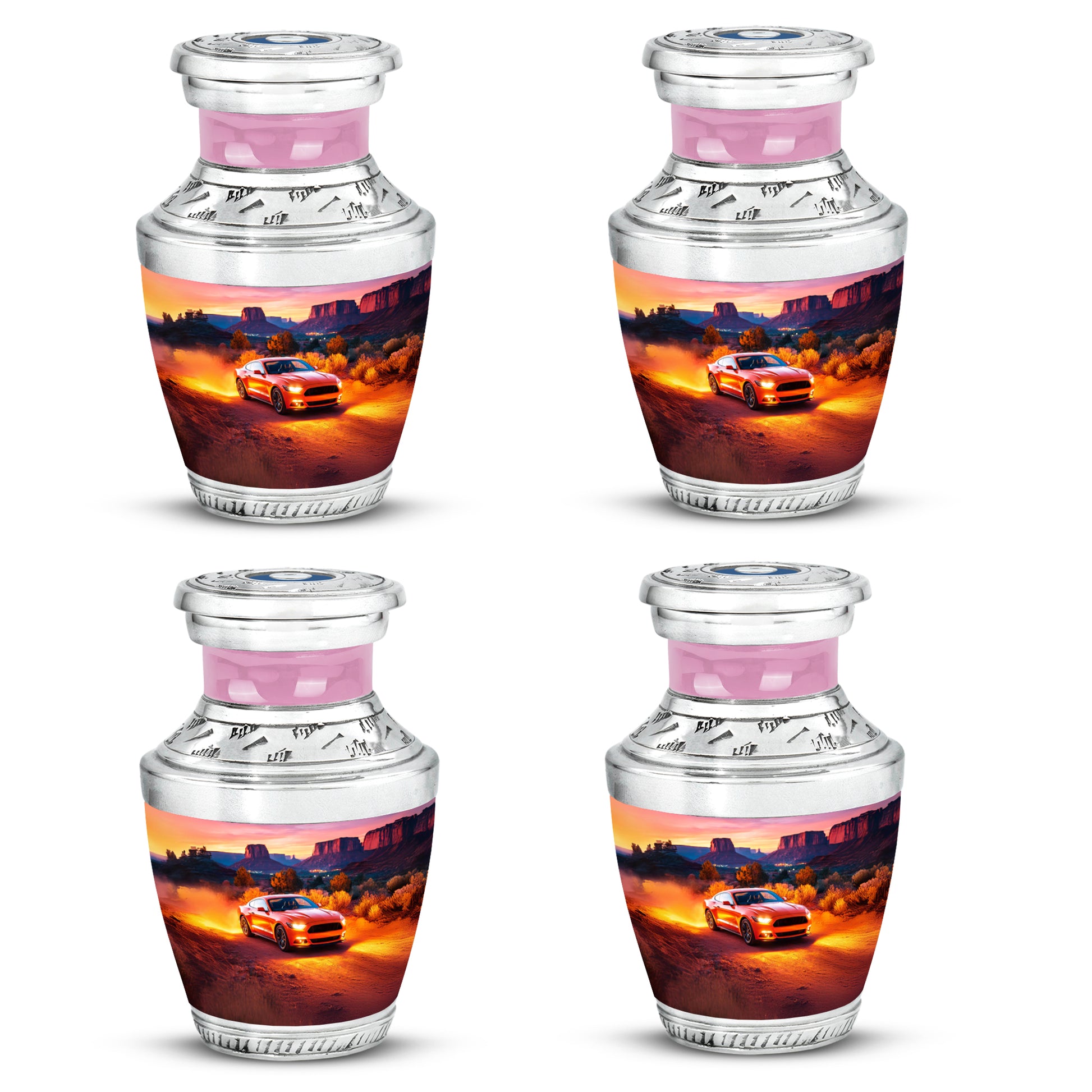 Burgundy Red Car Cremation Urn back view with polished surface - contemporary car design with modern artistic flair - 10 inch aluminum urn for cremated remains
