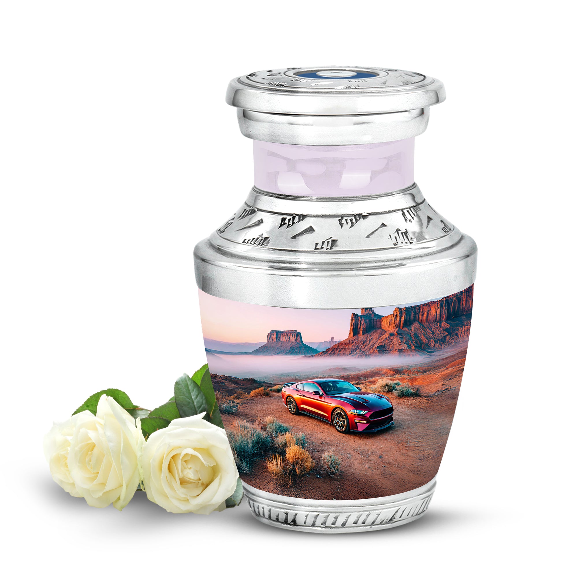Personalized Silver Sovereign Car Cremation Urns for Human Ashes - 10-inch, 200 cu in - Karyliz
