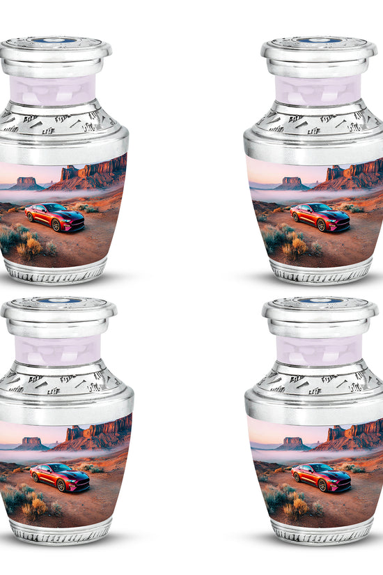 Polished Silver Car Cremation Urn back view with polished surface - artistic car interpretation with creative detail - 10 inch aluminum urn for cremated remains