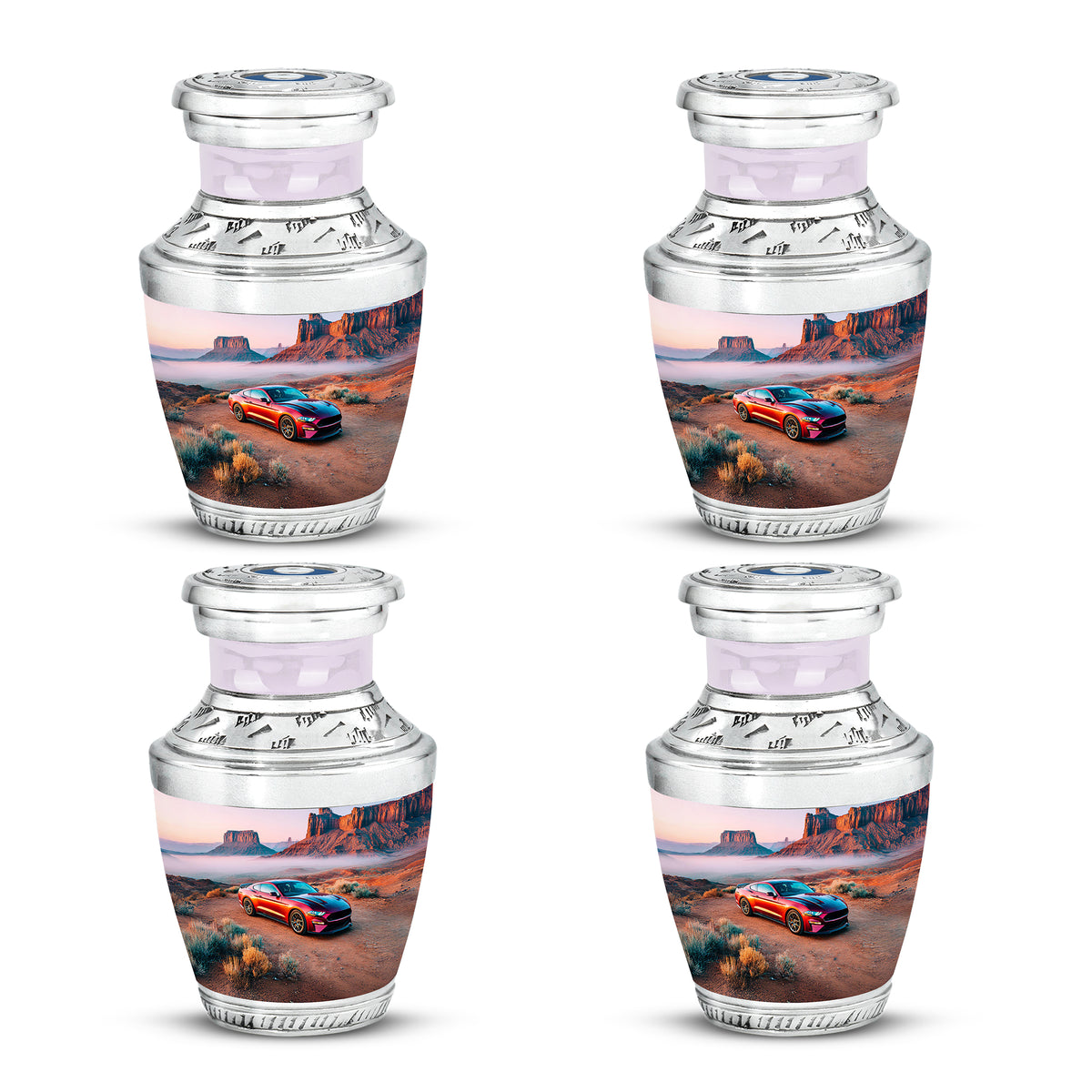 Polished Silver Car Cremation Urn back view with polished surface - artistic car interpretation with creative detail - 10 inch aluminum urn for cremated remains