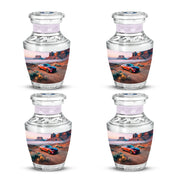 Polished Silver Car Cremation Urn back view with polished surface - artistic car interpretation with creative detail - 10 inch aluminum urn for cremated remains
