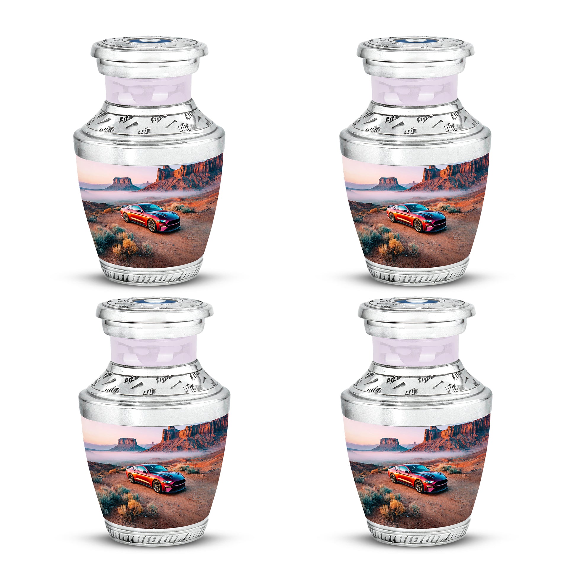 Polished Silver Car Cremation Urn back view with polished surface - artistic car interpretation with creative detail - 10 inch aluminum urn for cremated remains