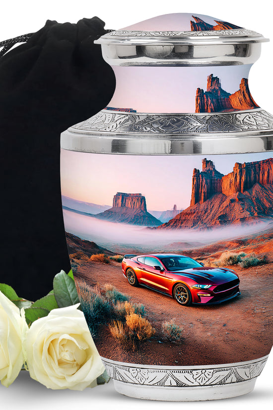 Red Sports Car Funeral Urn For Ashes - Desert Memorial For Men & Women