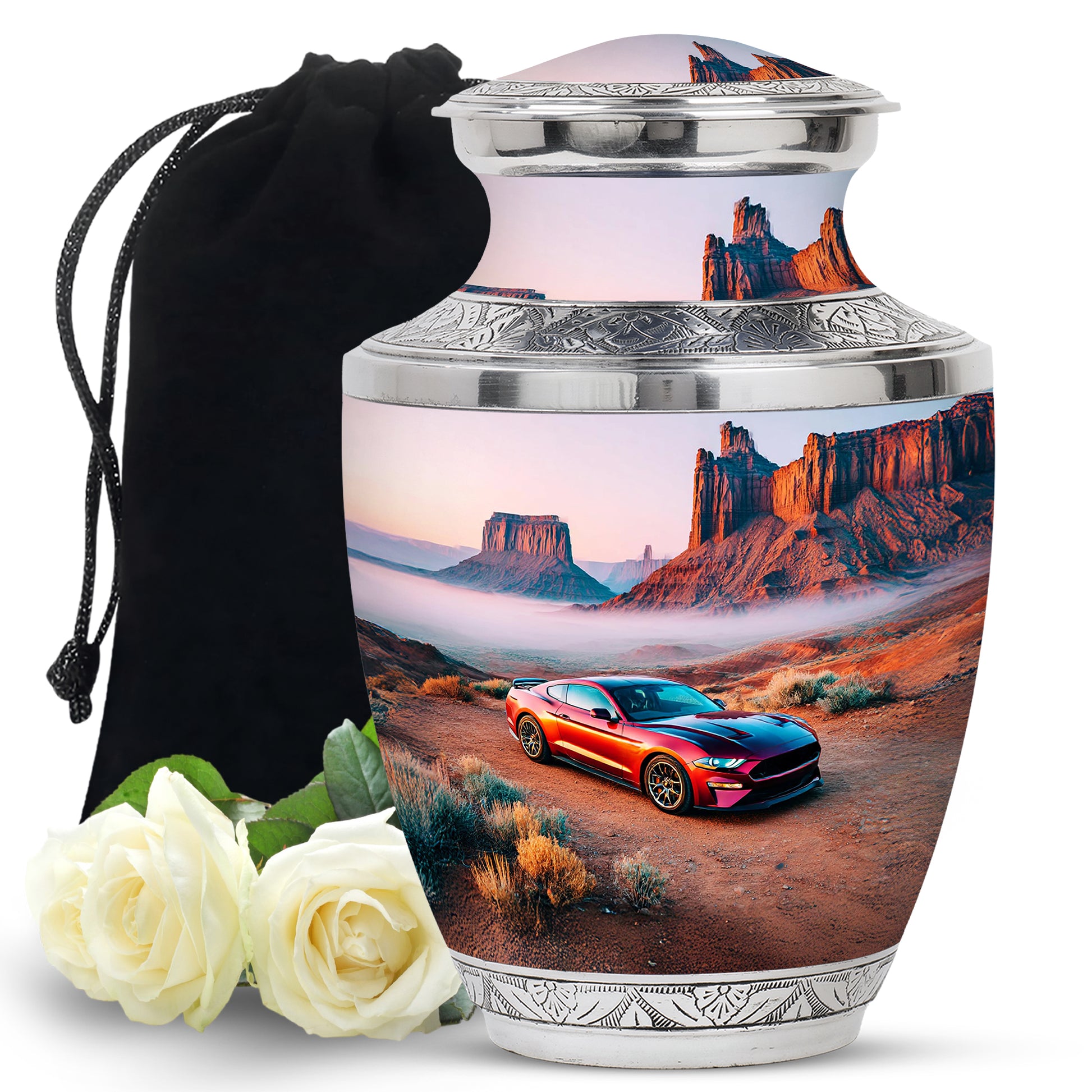 Red Sports Car Funeral Urn For Ashes - Desert Memorial For Men & Women