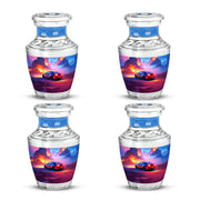 Calming Blue Car Cremation Urn back view with polished surface - artistic car interpretation with creative detail - 10 inch aluminum urn for cremated remains